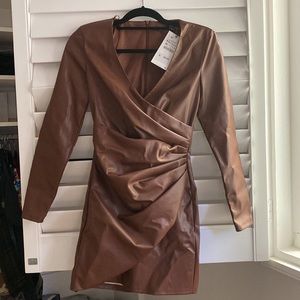 Zara faux brown leather dress size xs. NWT